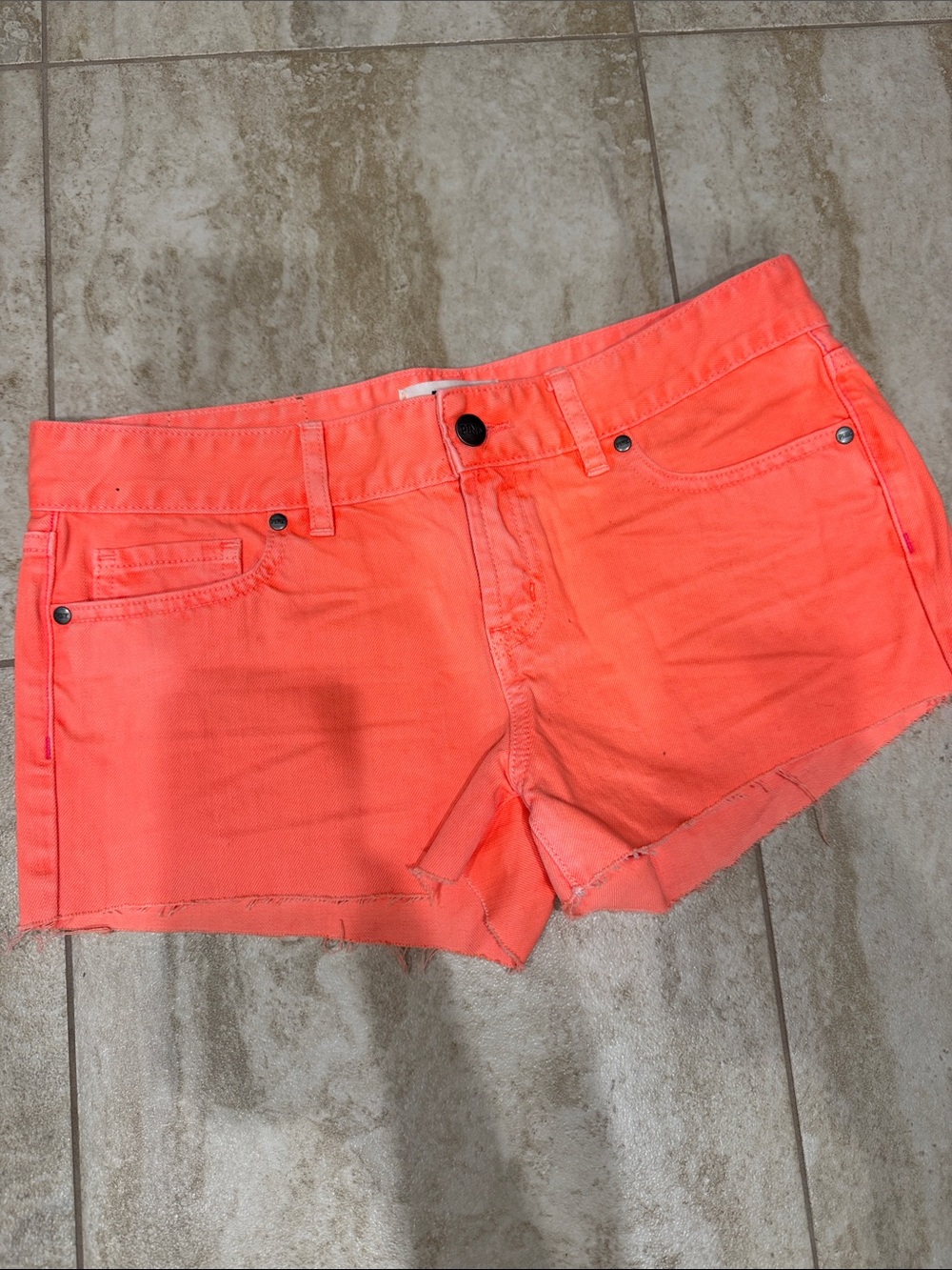 PINK Victoria's Secret Neon Coral Denim Cutoff Shorts
